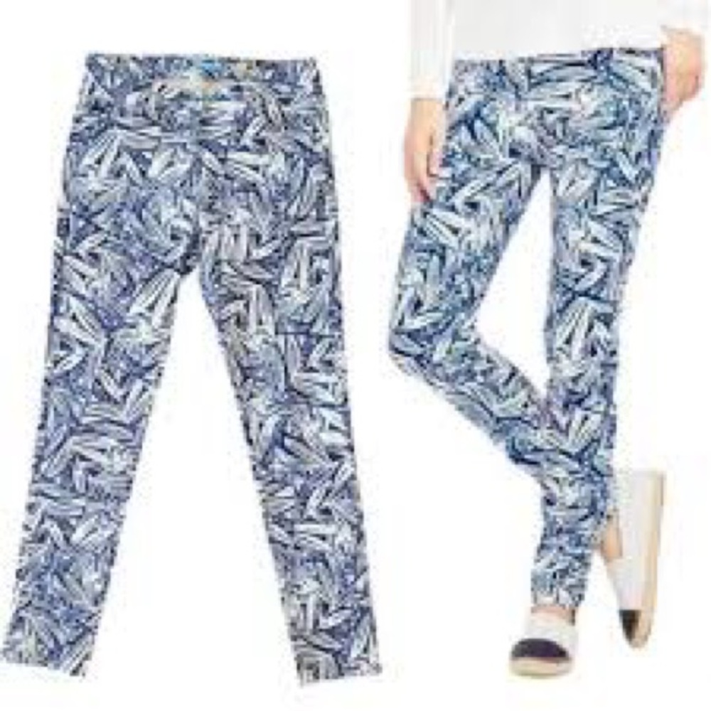 J. McLaughlin 6 Lexi Willow Bluff stretchy jeans pants denim leaf print blue